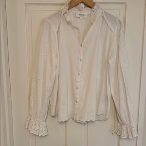 ba&sh White Eyelet Ruffle Button-Front Top